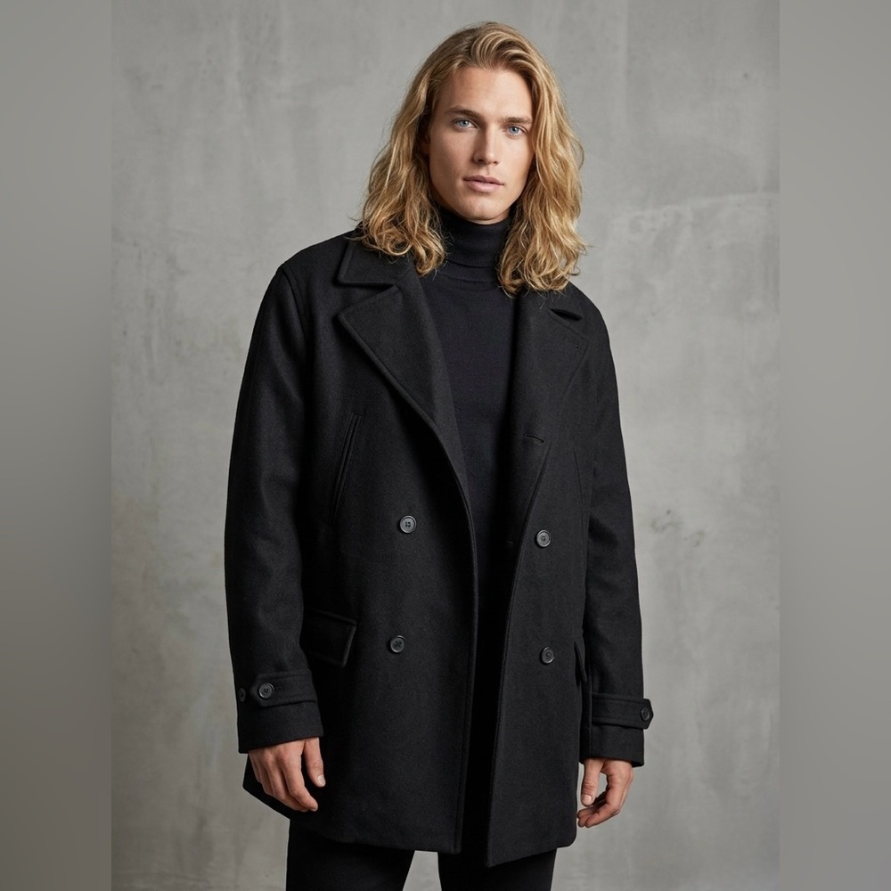 Elegant Black Men's Pea Coat